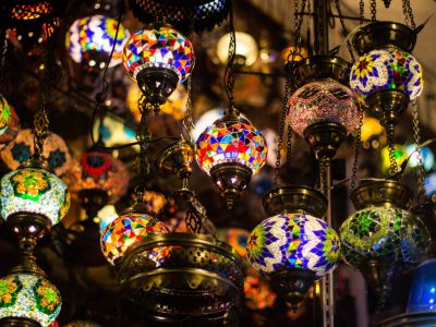 lamps hanging in a Turkish bazaar